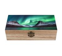 Scatola portaoggetti in legno con coperchio incernierato, fatta a mano, in legno, per ricordi di nozze, organizer decorativo, aurora boreale, per gioielli, monete, biglietti, foto, lettere, artigian