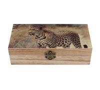 Scatola portaoggetti in legno con coperchio incernierato, fatta a mano, in legno, per ricordi di nozze, organizer decorativo con motivo leopardato sul ciglio della strada, per gioielli, monete, bigli