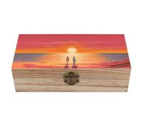 Scatola portaoggetti in legno con coppia che guarda l'alba, scatola portaoggetti portatile con serratura a cerniera, contenitore per gioielli, scatola regalo in legno per hobby artistici, stoccaggio