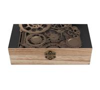 Scatola portaoggetti in legno con ingranaggi meccanici in stile steampunk, scatole porta ricordi con coperchio incernierato, regalo decorativo vintage per foto, gioielli, decorazioni per la casa
