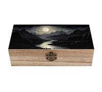 Scatola portaoggetti in legno con paesaggio montano illuminato dalla luna e serratura a cerniera, baule portagioie decorativo fatto a mano, eleganti scatole decorative retrò, scatola organizer compat