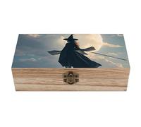 Scatola portaoggetti in legno, decorazione a forma di strega nel cielo, scatola portaoggetti portatile con serratura a cerniera, contenitore per gioielli, scatola regalo in legno per hobby artistici