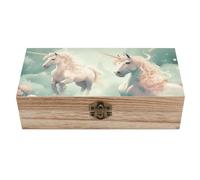 Scatola portaoggetti in legno Due cavalli nel cielo Scatola decorativa Scatola portaoggetti portatile con serratura a cerniera Contenitore per gioielli Scatola regalo in legno per hobby artistici Co