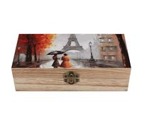 Scatola portaoggetti in legno, scatola decorativa retrò con dipinto della Torre Eiffel di Parigi, scatola dei ricordi con serratura a cerniera, contenitore per gioielli, scatola regalo in legno per
