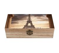 Scatola portaoggetti in legno, scatola decorativa retrò con romantica Torre Eiffel di Parigi, scatola dei ricordi con serratura a cerniera, contenitore per gioielli, scatola regalo in legno per hobb