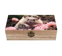 Scatola portaoggetti in legno, scatola portaoggetti decorativa, baule portaoggetti in legno, contenitore portaoggetti per gioielli, simpatico riccio tra i fiori, per organizzare i gioielli