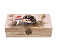 Scatola portaoggetti in legno, scatola portaoggetti decorativa, baule portaoggetti in legno, contenitore portaoggetti per gioielli, riccio, dipinto ad acquerello, per organizzare i gioielli