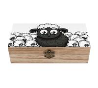 Scatola portaoggetti in legno, scatola portaoggetti decorativa, baule portaoggetti in legno, contenitore portaoggetti per gioielli, cartone animato, pecora bianca e nera, per organizzare i gioielli