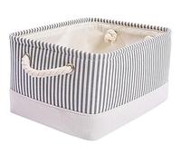 Scatola portaoggetti in lino spesso, pieghevole, con manici in corda(Grey (Grey Stripes),S)