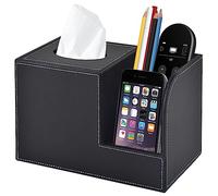 Scatola portaoggetti in pelle per fazzoletti quadrati, portatovaglioli con telecomando, scatola portafogli decorativa, dimensioni elevate, 22,3 x 13,4 x 14,4 cm, colore nero