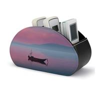 Scatola portaoggetti in pelle PU per telecomandi, organizer da scrivania a 5 scomparti con stampa di barche che galleggiano sul lago, portatelecomandi per TV, articoli per ufficio, pennelli per il t