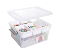 Scatola portaoggetti in plastica con vassoio rimovibile, organizer per artigianato e contenitore trasparente per organizzare Lego, perline, strumenti, cucito, Playdoh