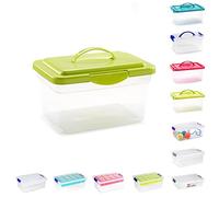 Scatola portaoggetti in plastica, leggera, robusta, impilabile, con coperchio, trasparente, organizer in plastica, soluzione salvaspazio per casa e ufficio (9 l, coperchio verde con manico)