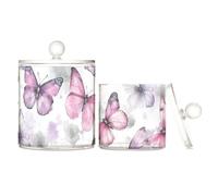 Scatola portaoggetti in plastica trasparente con farfalla per pittura a inchiostro viola pesca con coperchio, accessori essenziali per ufficio, contenitore decorativo per cotton fioc, tamponi di