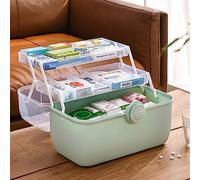 Scatola Portaoggetti per Armadietto dei Medicinali in Plastica con Scomparti e Serratura, Organizer per Kit di Pronto Soccorso di Emergenza Trasparente a 3 Livelli, Portapillole per Medicinali(verde)