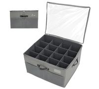 Scatola portaoggetti per armadio, per 16 paia di scarpe, con coperchi trasparenti e 2 tasche in rete, pieghevoli, con divisori regolabili per armadio (grigio)