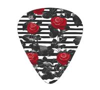 Scatola portaoggetti per chitarra acustica con motivo a strisce bianche e nere, con stampa di fiori rossi, diversi spessori per chitarra acustica