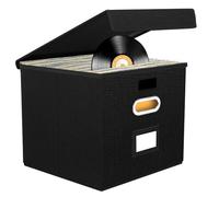 Scatola portaoggetti per dischi in vinile da 30,5 cm, pieghevole e impilabile, con coperchio e manici, per album di valore, CD, passaporti, collezione di documenti, colore nero, 1 pezzo., Scatola