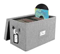 Scatola portaoggetti per dischi in vinile per LP da 7"/45 giri, custodia grigia con coperchio, può contenere fino a 80 album, porta CD per riprodurre musica, organizer pieghevole con maniglia