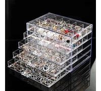 Scatola portaoggetti per gioielli in acrilico con 5 cassetti, organizer per gioielli in plastica trasparente a 5 strati con 120 scomparti, per donne e ragazze, espositore trasparente per orecchini,