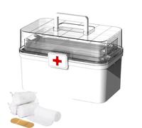 Scatola portaoggetti per medicinali - Armadietto per farmacia familiare a 3 livelli | Grande contenitore antipolvere con manico e fibbia, organizer per forniture mediche sicuro e portatile