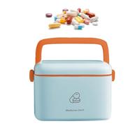 Scatola portaoggetti per medicinali, in plastica, vuota, di grande capacità, per kit di emergenza per la famiglia, con manico, armadietto per medicine, portapillole (blu, S)