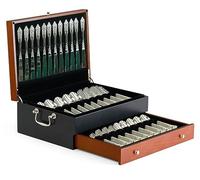 Scatola portaoggetti per posate in argento, con coperchio, anti-ossidazione, divisorio foderato in feltro e cassetto, per 14 persone, include panno per la pulizia
