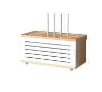 Scatola Portaoggetti Per Router WiFi, Armadio Per in Legno, Armadietto Portaoggetti for Dispositivi Multimediali, Multipresa Organizzata for Soggiorno, Ufficio, Camera Da Letto(White plus natural B)