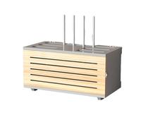 Scatola Portaoggetti Per Router WiFi, Armadio Per in Legno, Armadietto Portaoggetti for Dispositivi Multimediali, Multipresa Organizzata for Soggiorno, Ufficio, Camera Da Letto(Natural and gray B)