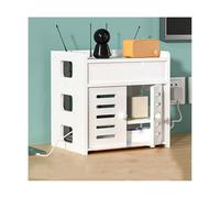 Scatola portaoggetti per router WiFi, scaffale in legno a 2 strati con porta dell'armadio, ciabatta elettrica da scrivania, per la gestione dei cavi, per casa/ufficio