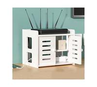 Scatola portaoggetti per router WiFi, scaffale in legno a 2 strati con porta dell'armadio, ciabatta elettrica da scrivania, per la gestione dei cavi, per casa/ufficio