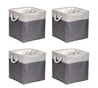 Scatola portaoggetti pieghevole (4 confezioni), 30 x 30 x 30 cm, in tessuto, per armadio, vestiti, giocattoli, attrezzi (grigio e bianco)