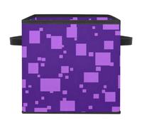 Scatola portaoggetti pieghevole, grande organizer a cubo con manici in pelle, resistente cestino per casa, soggiorno, armadio, camera da letto, motivo geometrico quadrato viola