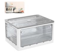 Scatola portaoggetti pieghevole in plastica, impilabile con coperchio e ruote, 40,5 x 29 x 24 cm, contenitore multifunzionale per libri, vestiti, giocattoli e biancheria da letto (bianco