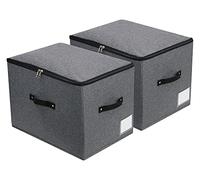 Scatola portaoggetti pieghevole in tessuto con coperchio con cerniera, maniglia, coperte, vestiti, trapunte, cestino portaoggetti per camera da letto, armadio, scaffale, 44 x 33 x 31 cm, nero grigio