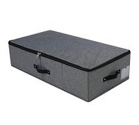 Scatola portaoggetti pieghevole sotto il letto con fodera di supporto in plastica, 4 manici, coperchio con cerniera, coperta, piumoni, organizer per guardaroba, 74,5 x 38 x 18 cm, nero grigio