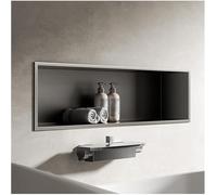 Scatola portaoggetti rettangolare in acciaio inox impermeabile da incasso con luce a LED per armadi da bagno e librerie, grigio, 1200 x 280 x 125 mm, design moderno e salvaspazio