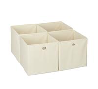Relaxdays Scatola Portaoggetti, Set 4 Box a Cubo da Scaffale, HLP 30 x 30 x 30 cm, Portagiochi Pieghevole, Stoffa, Beige, Poliestere