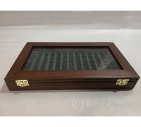 Scatola portapenne , Astuccio in legno e velluto Verde Espositore per 13 penn...