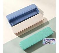 Scatola portaposate in paglia di grano, portatile da viaggio, con limetta, pennelli cosmetici, coltello, forchetta, cucchiaio, bacchette e scatola per matite con coperchio, grande scatola portaposate 