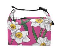 Scatola portapranzo con narciso in stile cartone animato, colore rosa acceso, ecologica, isolata, per lavoratori di giardinaggio
