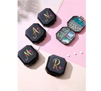 Scatola portatile per pillole con 6 scomparti, con motivo a fiori e lettere dorate, contenitore per capsule, scatola per medicinali da viaggio, mini organizer per pillole, lettere da A a Z, organizer 