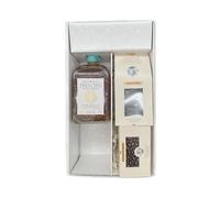 Scatola regalo bianca - Rum - Baie des trésors Fruits des pluies - Cacaotines (1x150g) et Raisins au sauternes (1x100g) MAISON GUINGUET