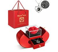 Scatola regalo eterna con rose a forma di mela con cuore "Ti amo" in 100 lingue, regalo romantico per donne, fidanzata, mamma, nonna, San Valentino, compleanno, anniversario