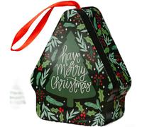 Scatola regalo in latta a forma di poligono con manico e disegni festivi dei cartoni animati, struttura in metallo per uso festivo e conservazione (E)