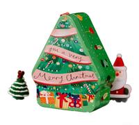 Scatola regalo in metallo stagnato a forma di poligono e stampe festive dei cartoni animati, maniglia per il trasporto per una comoda conservazione delle vacanze (D)