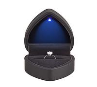 Scatola regalo per anelli a forma di cuore con luce LED, orecchini in velluto con luce, scatola per gioielli per matrimoni, fidanzamenti, proposte, compleanno e anniversario (nero)
