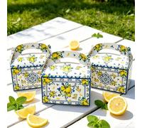 Scatola regalo portatile in stile mediterraneo con limoni blu e bianchi, adatta per feste di compleanno, addii al nubilato, rivelazione del sesso, feste in piscina, tea festa in giardino, picnic, fest