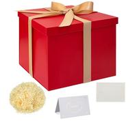 Scatola Regalo Rosso con Coperchi Scatola Regalo 23x23x18cm Profondo con Nastro Biglietti Auguri Carta Velina Tagliuzzata per Natale Compleanno Matrimonio