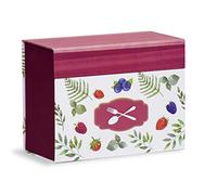 Scatola Ricettario con 60 schede illustrate da compilare con proprie Ricette e 6 divisori con Disegno pietanze 22,5x11x17, Bordeax